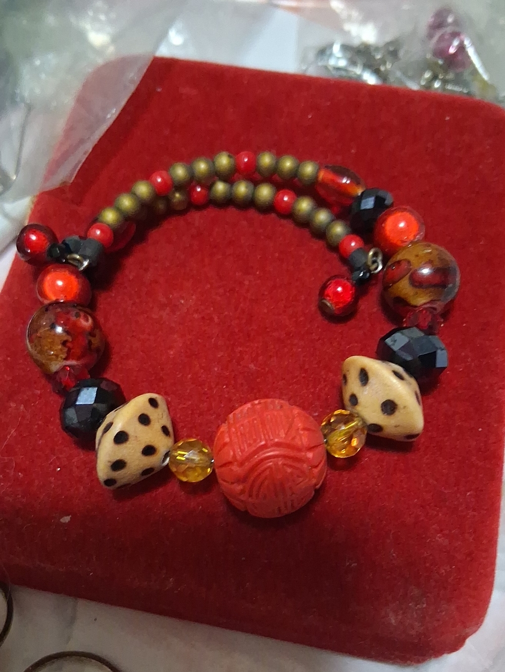 Source Unknown Red, Gold and Black Beaded Women’s Bracelet